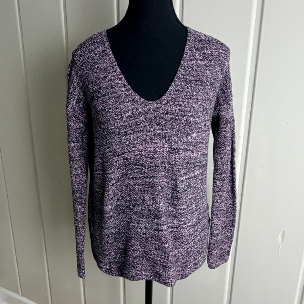 HM Conscious Womens Purple Black Marled Knit V-Neck Long Sleeve Sweater XS